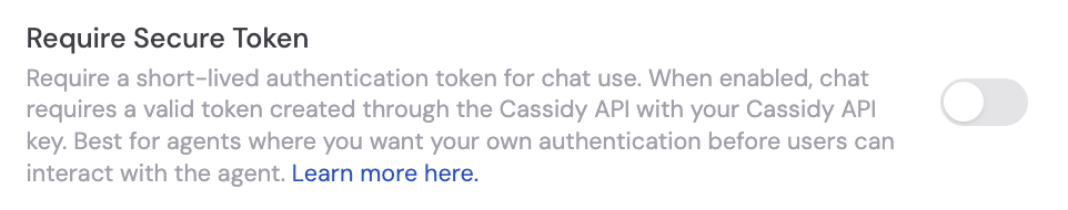 Require Secure Token toggle in the embed Basic settings section