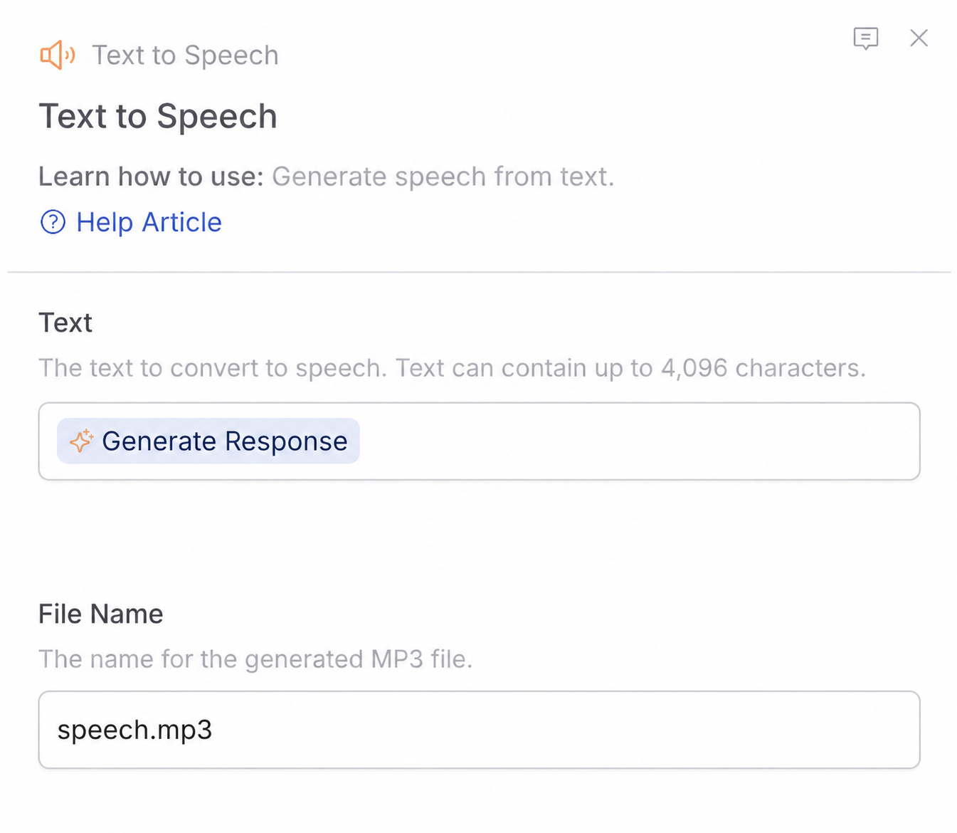 Text field showing the Text to Speech character limit