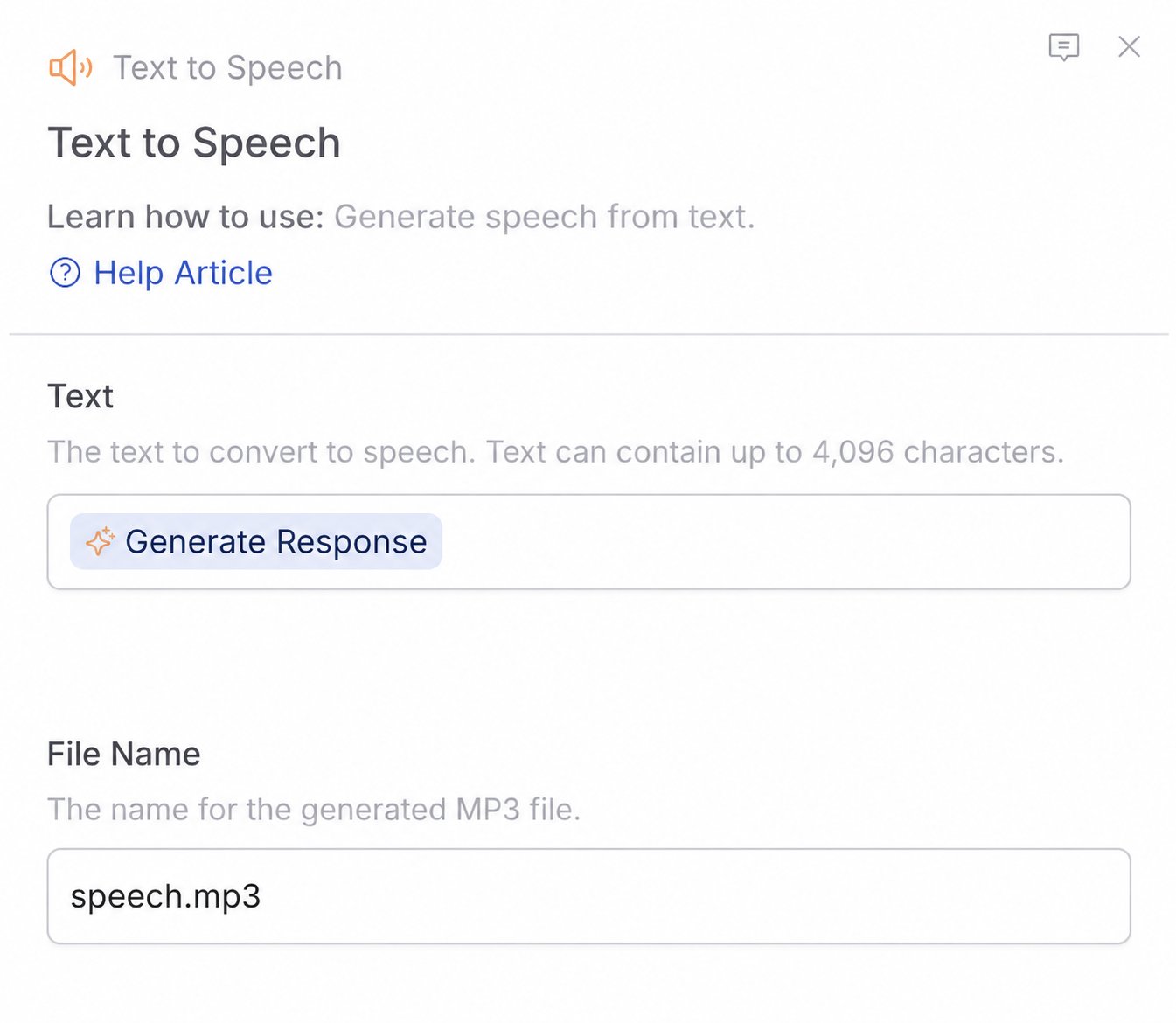 Text field showing the Text to Speech character limit