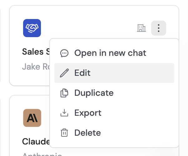 Agent card context menu showing Edit option