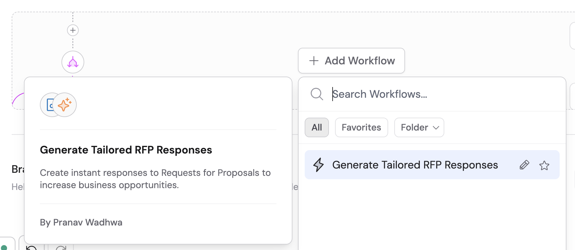 Workflow selection dialog showing available published Workflows to add