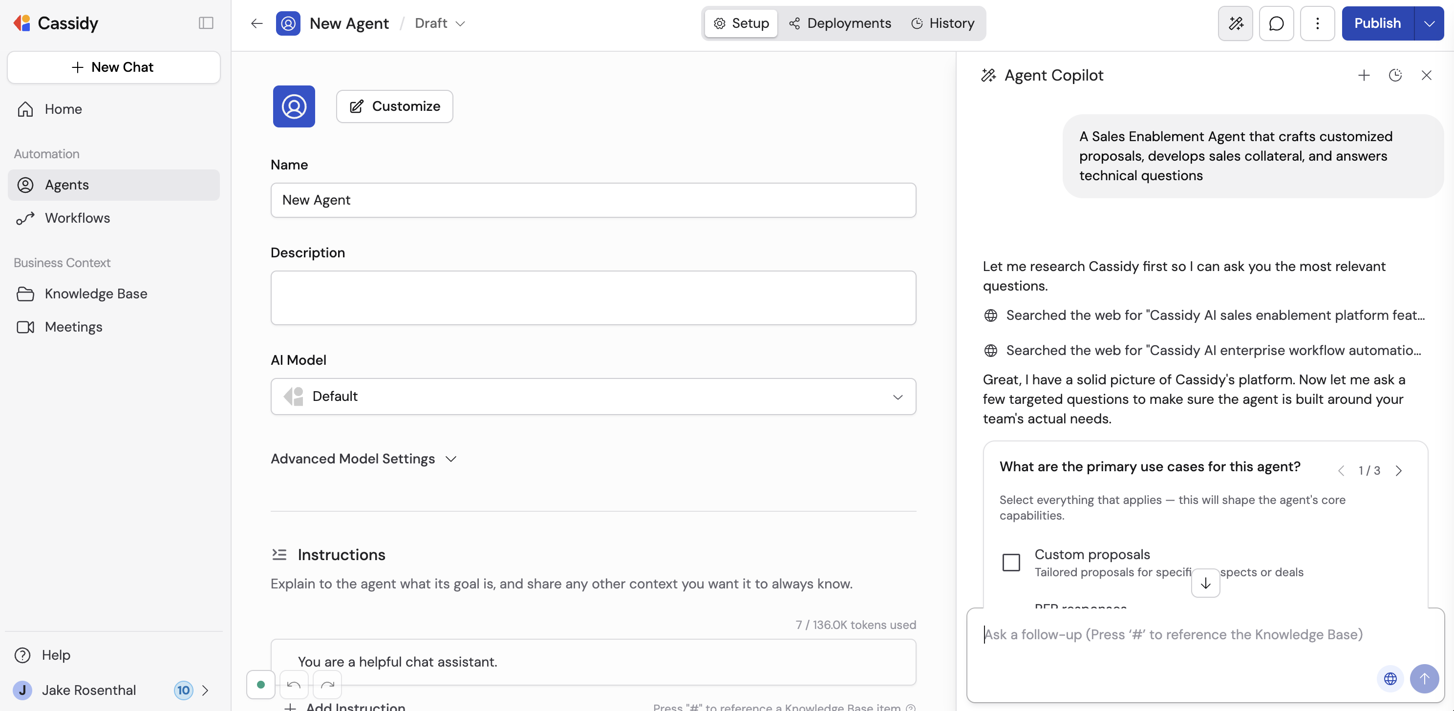 Agent Copilot conversation during initial Agent creation