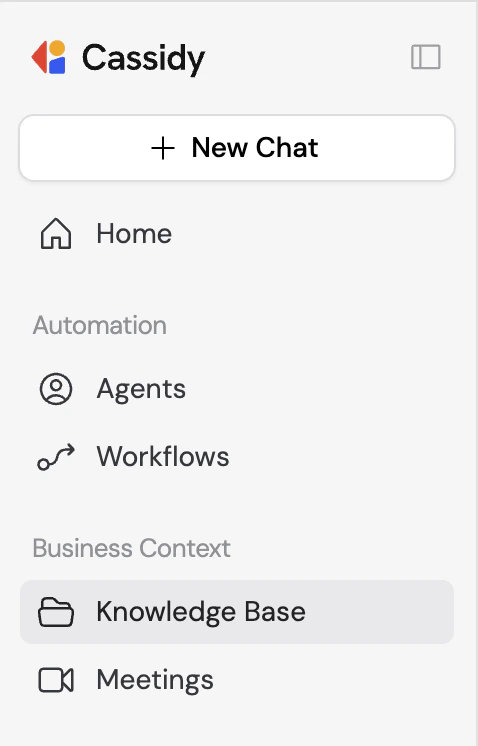 Left sidebar with the Knowledge Base tab highlighted
