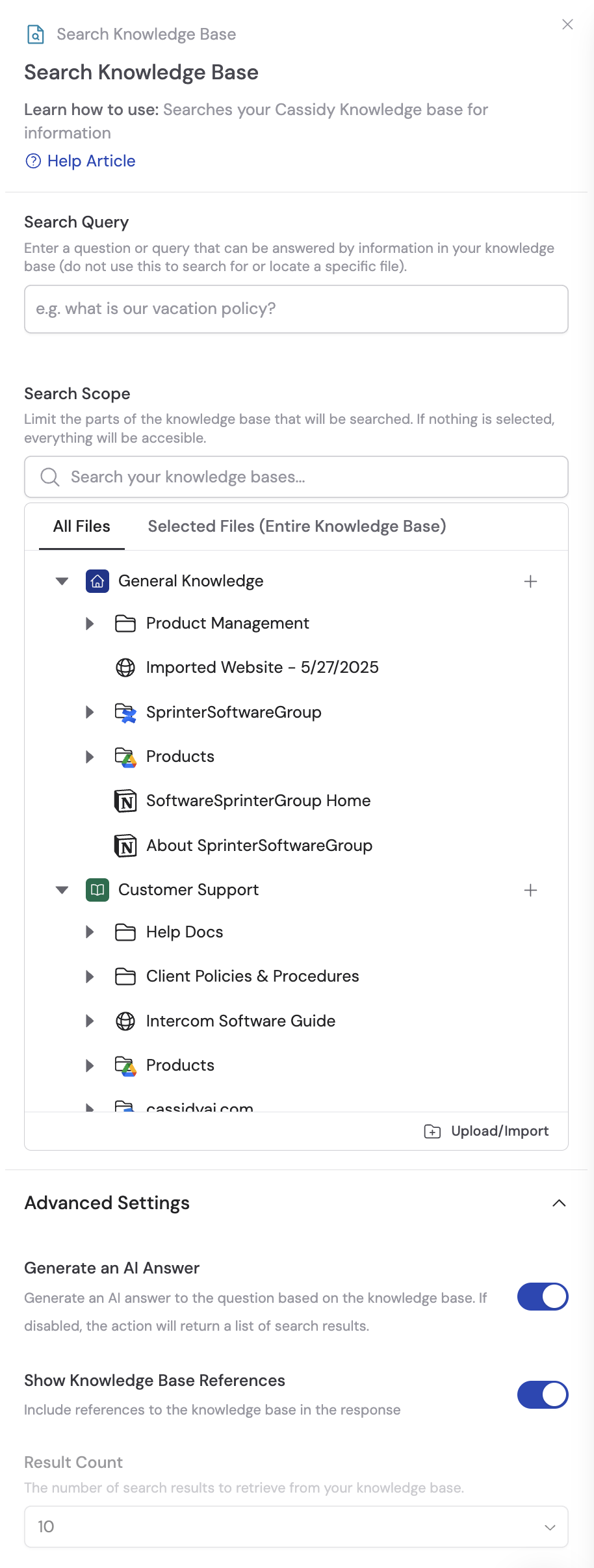 Search Knowledge Base action added to the Workflow