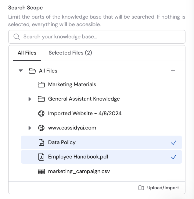 Search scope selector showing Knowledge Base folders