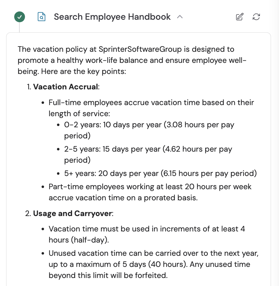 AI-generated answer output with citations