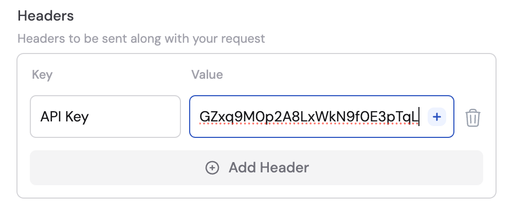 Headers section with Key and Value fields
