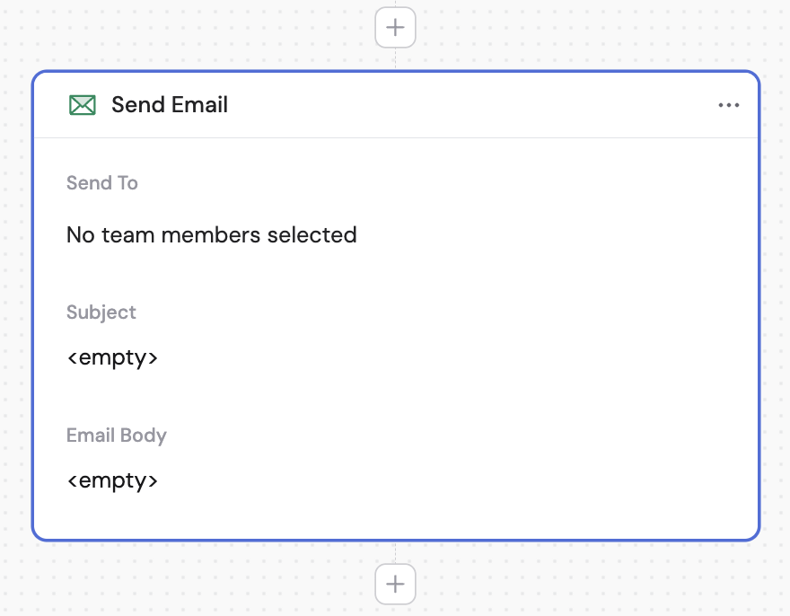 Action library with Send Email selected