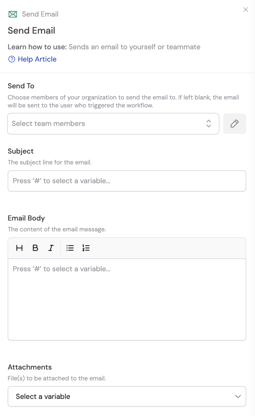Send Email action added to the Workflow