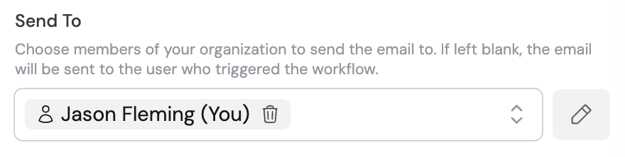 Send To field with organization member dropdown