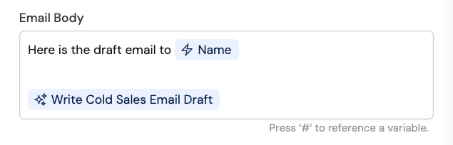 Email Body field with variable references