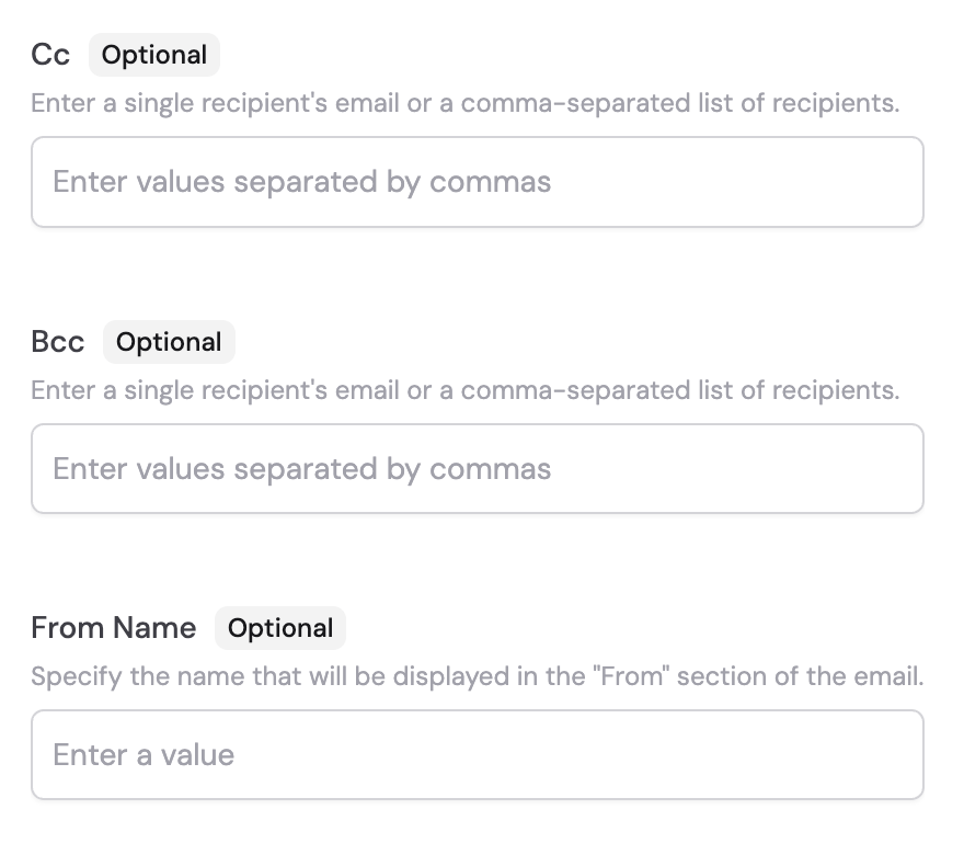 Optional fields expanded with Cc and Bcc