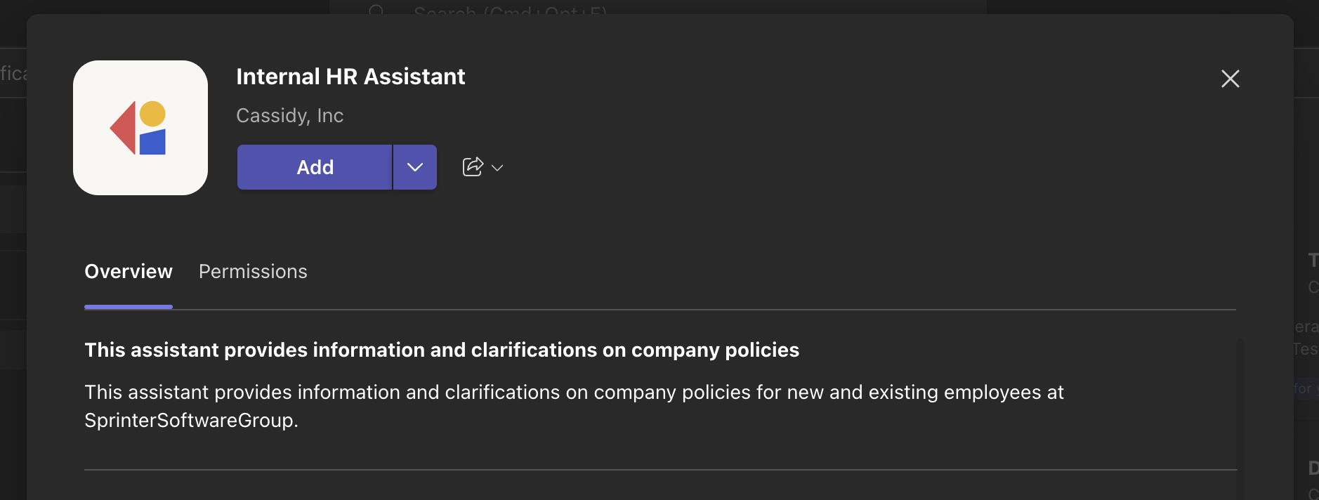 Microsoft Teams app details showing where Short Name, Long Name, and descriptions appear
