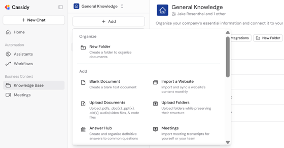 Open Knowledge Base Set up your Knowledge Base - Cassidy