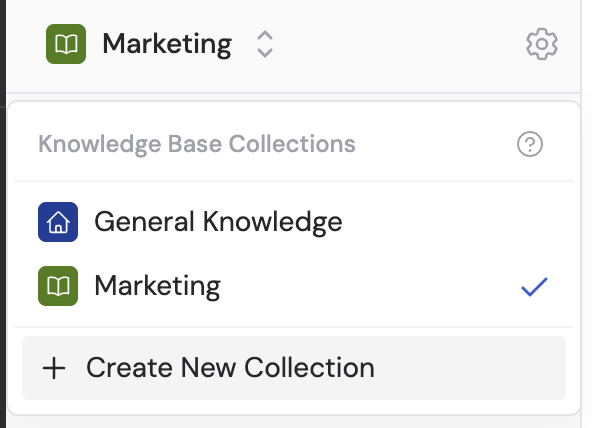 Collection name at top of Knowledge Base page with dropdown open