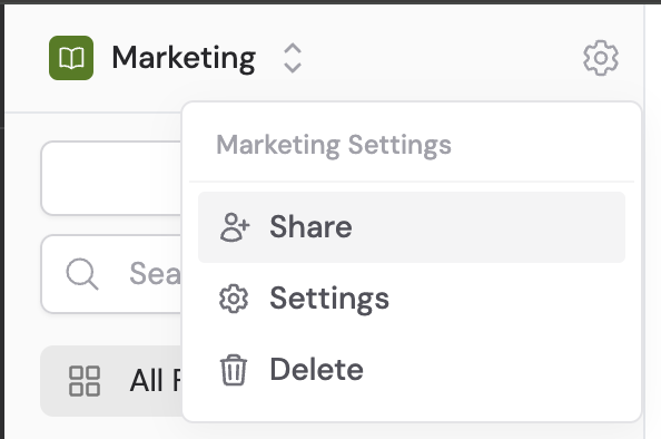 Collection settings with Share option visible