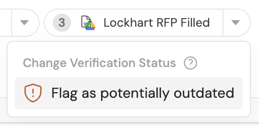 Agent chat message with cited source and Flag as potentially outdated dropdown option