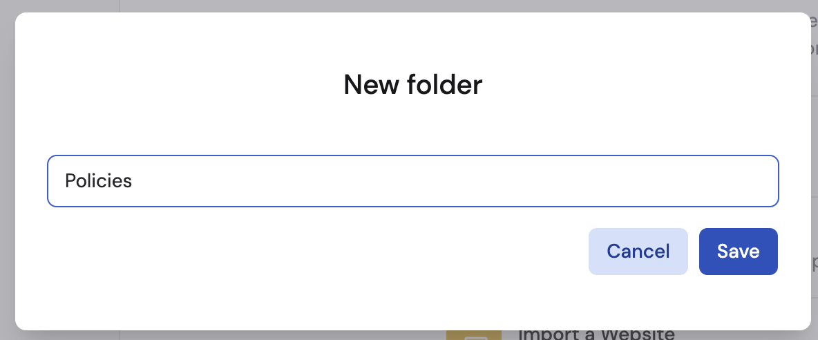 New folder dialog with name field