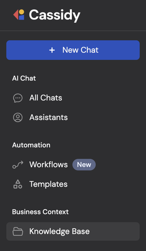 Sidebar with Knowledge Base highlighted