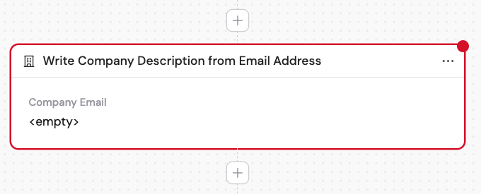 Action library with Write Company Description from Email Address selected