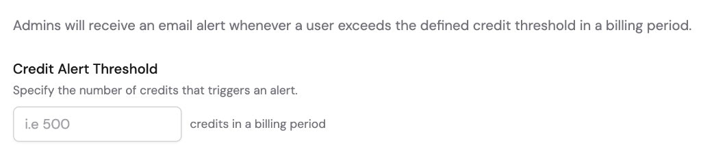 Credit Alert Threshold field specifying number of credits that triggers an alert