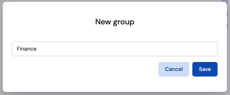 Create Group dialog with name field