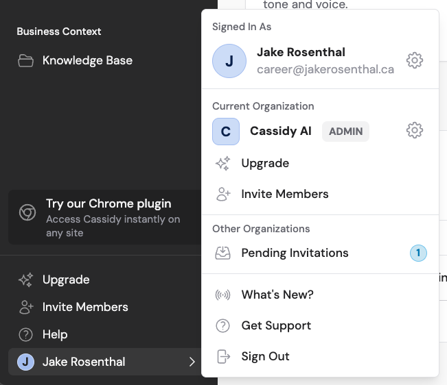 Sidebar menu showing Pending Invitations option