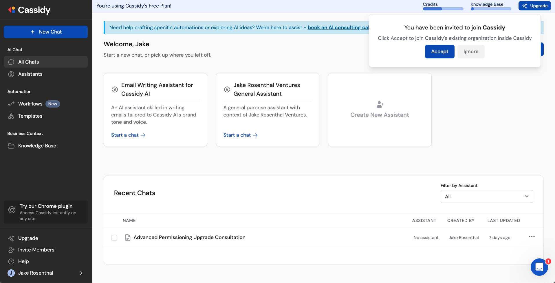 In-app invitation pop-up for logged-in users