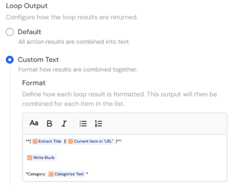 Custom Text output template with variables