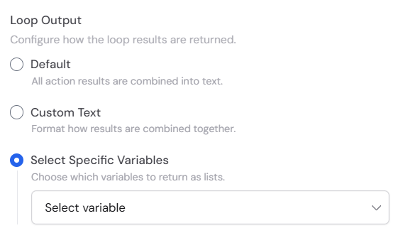 Select Specific Variables output configuration