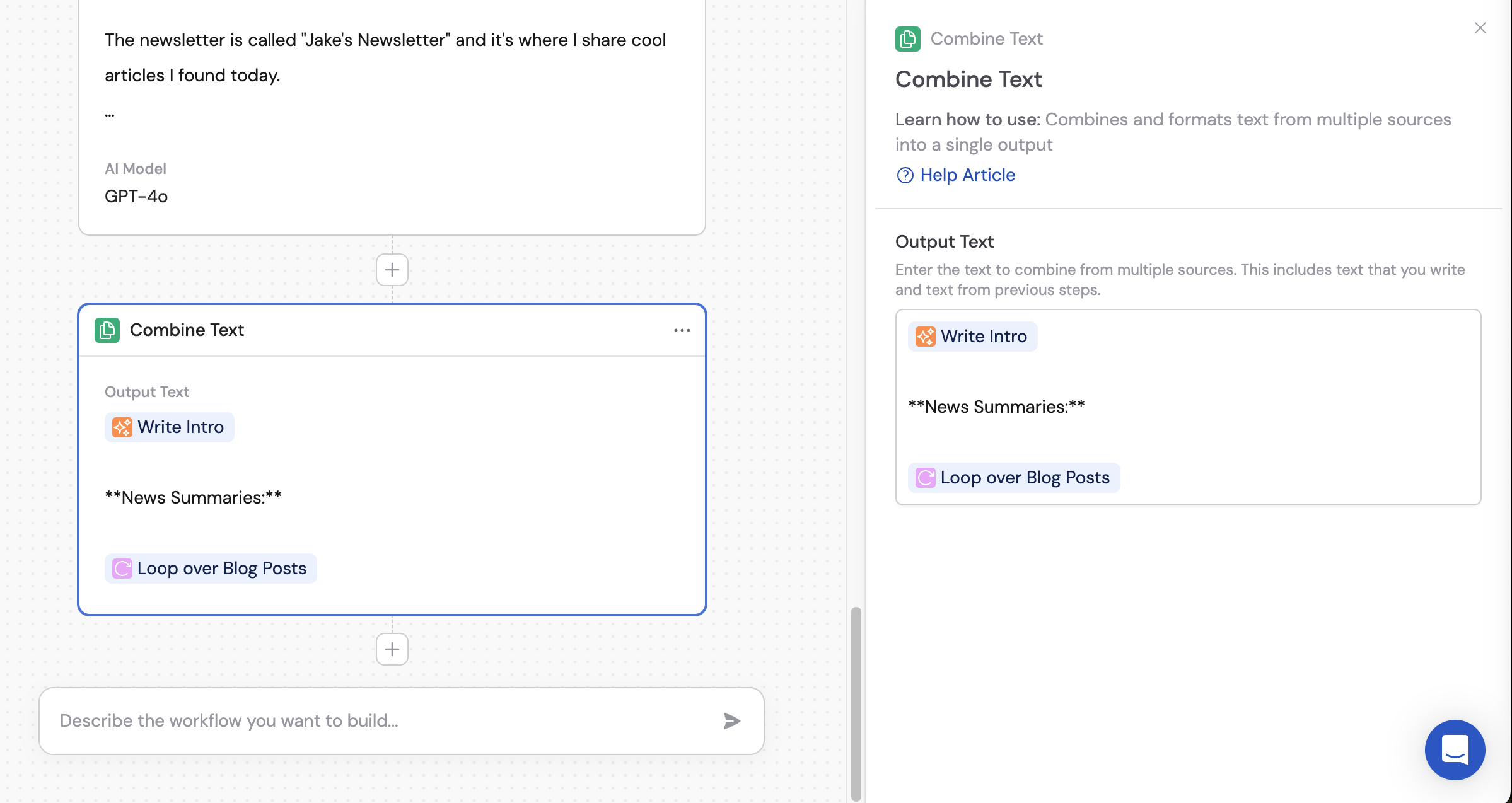 Combine Text action using the Loop output
