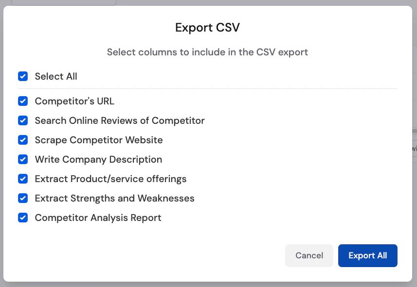 Export button on a completed bulk run view