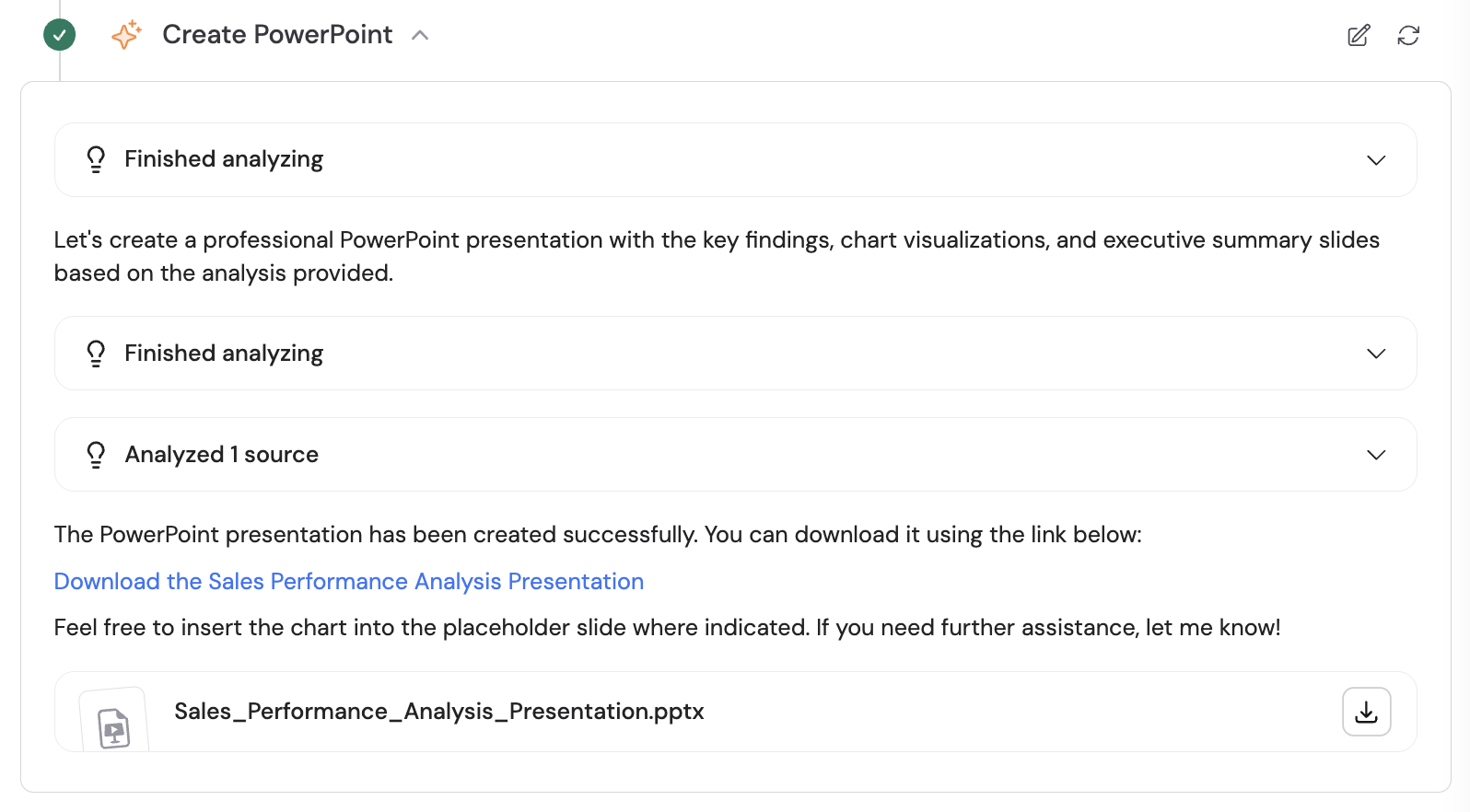 Download buttons for generated files in the Workflow results panel