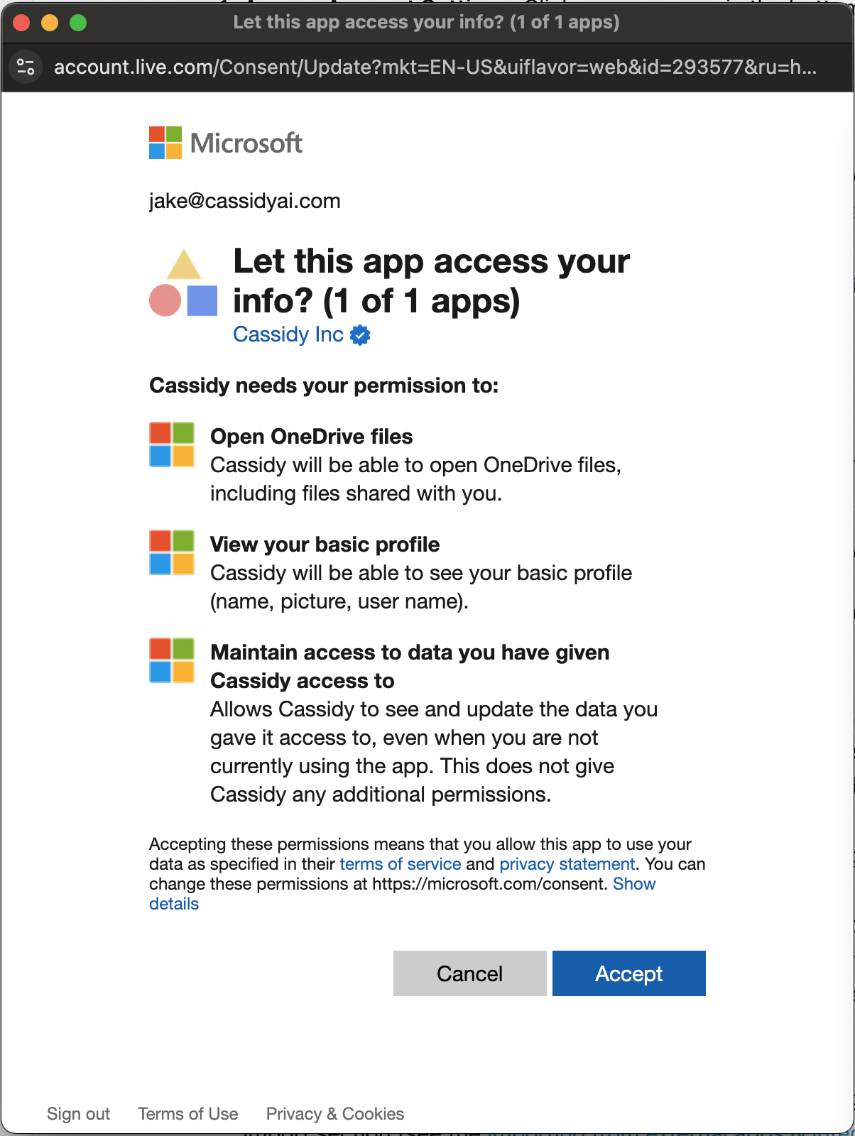 Microsoft sign-in prompt