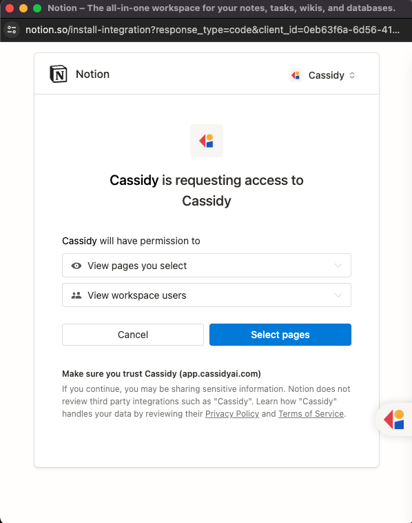 Notion Connect button in the Connected Apps list
