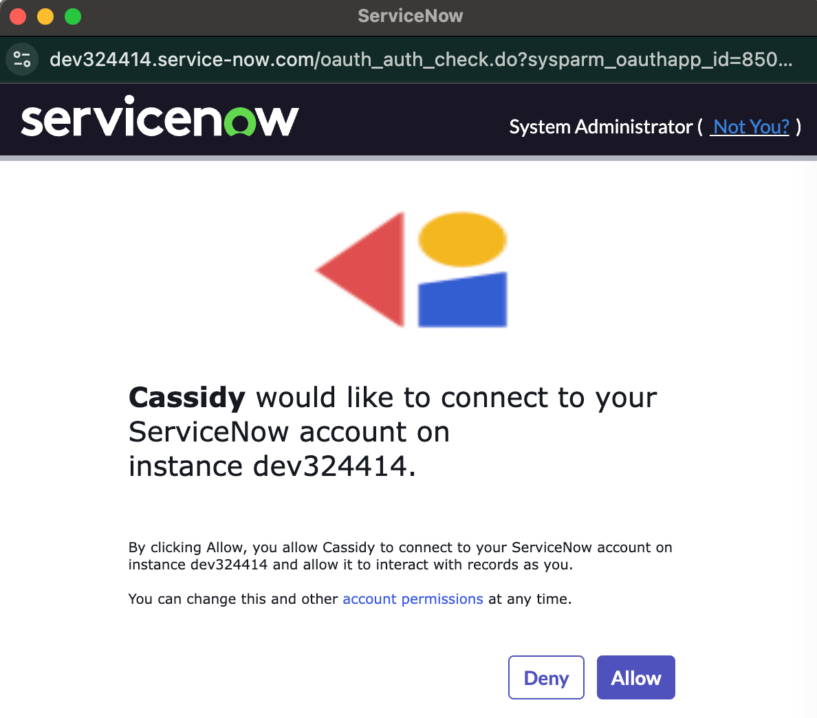 ServiceNow connection form with Client Secret field