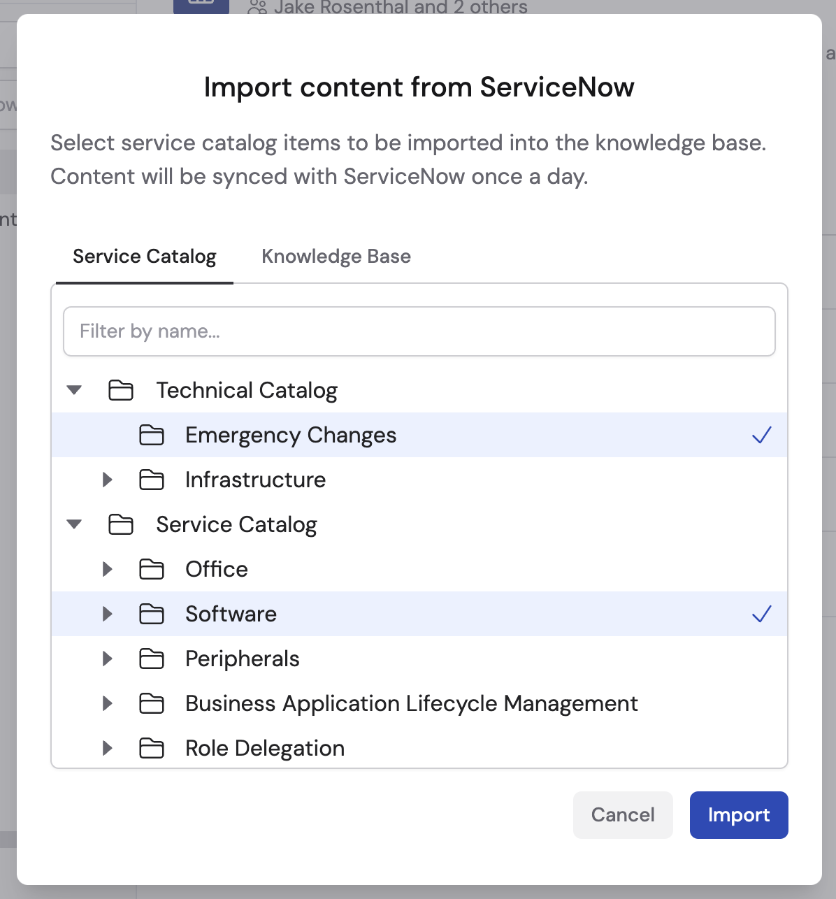 Knowledge Base add menu with ServiceNow option
