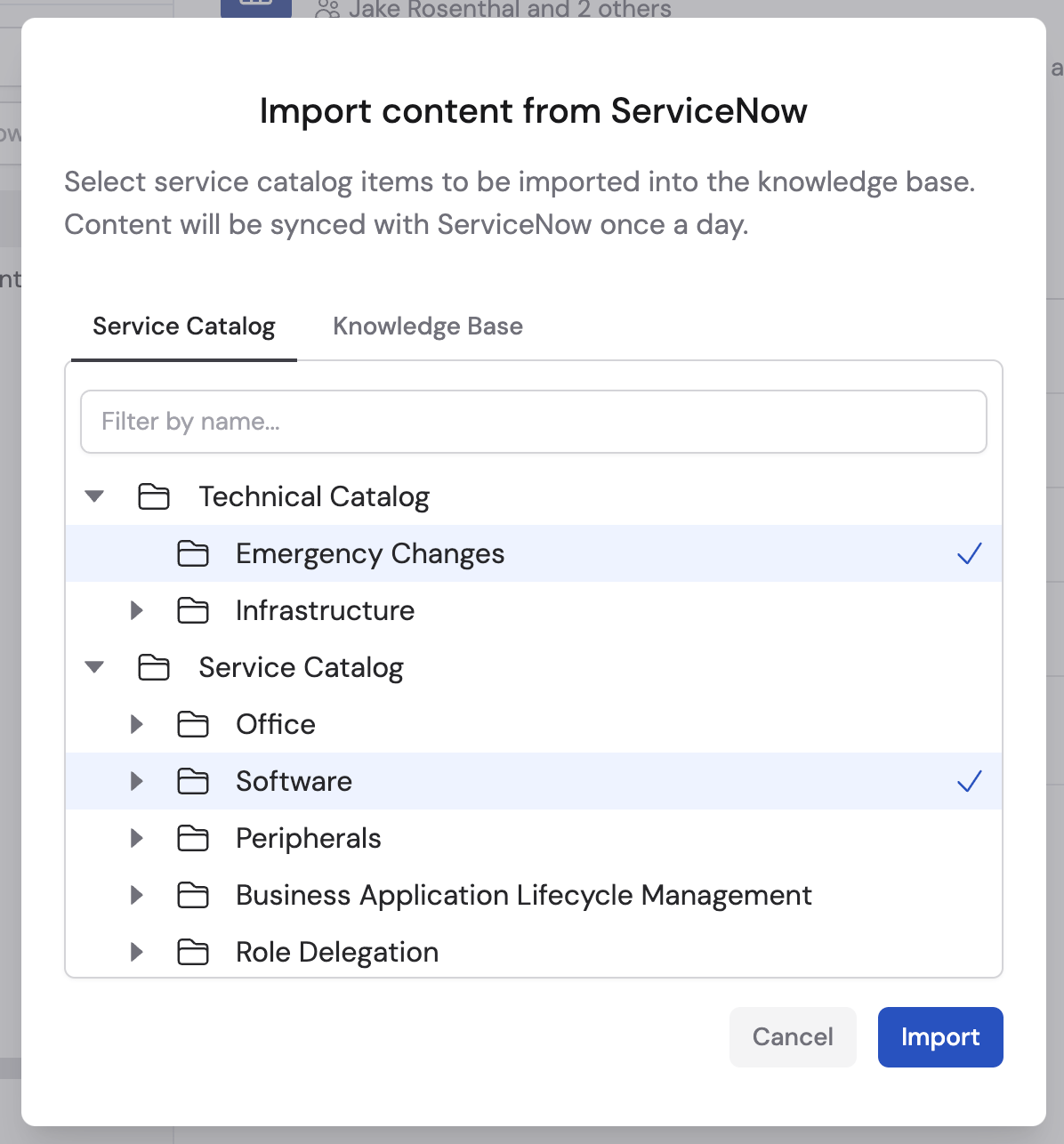 Knowledge Base add menu with ServiceNow option