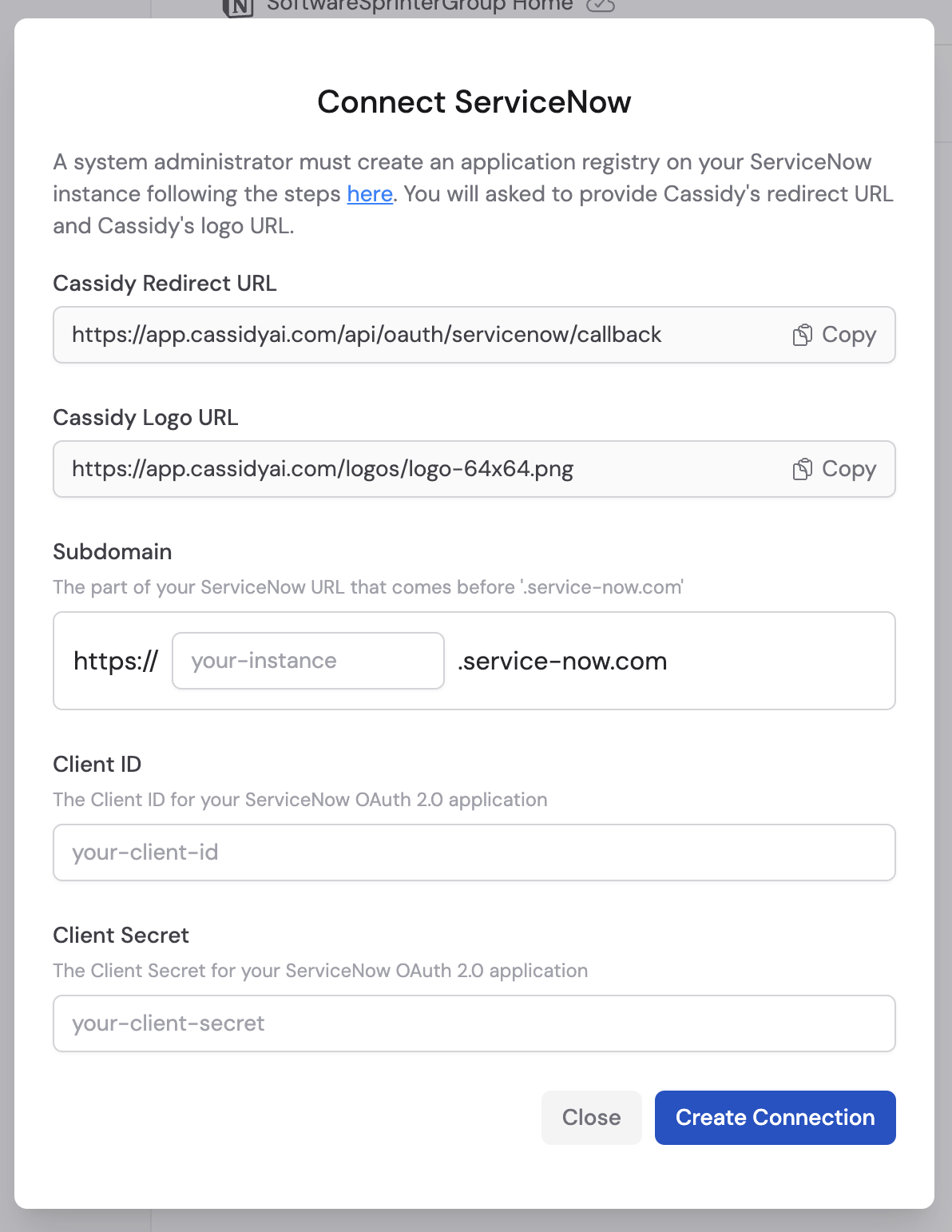 ServiceNow content picker showing knowledge articles and catalog items