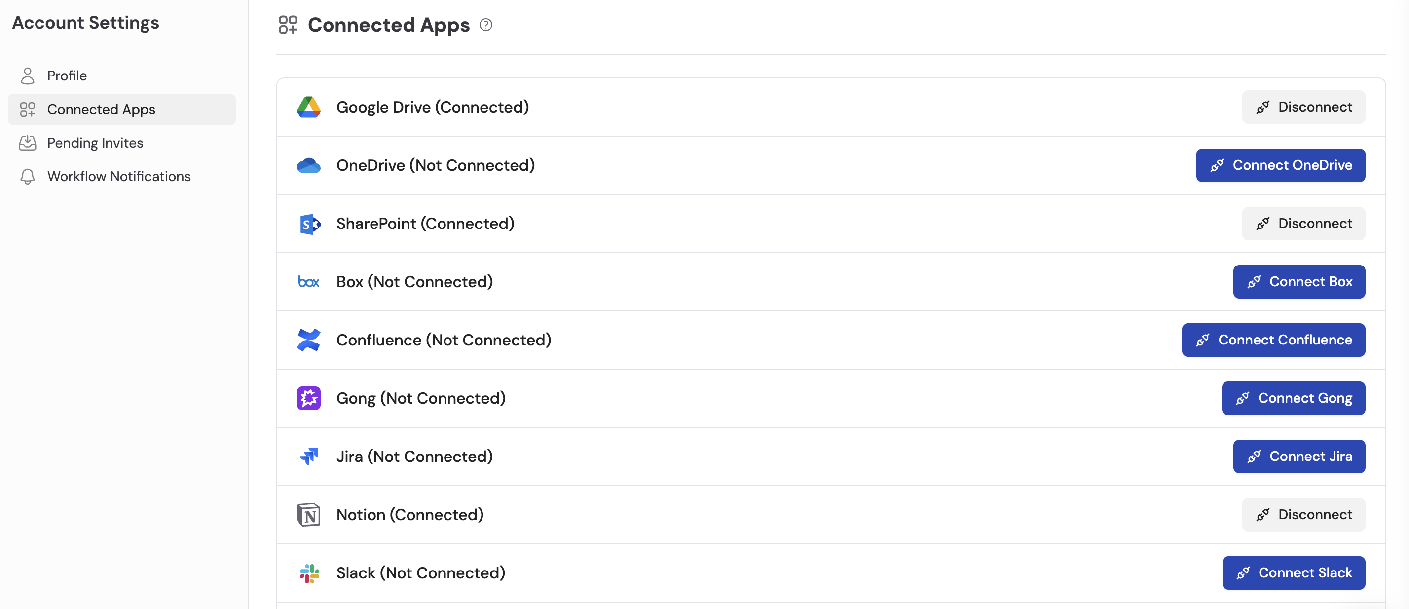 Connected Apps page in account settings