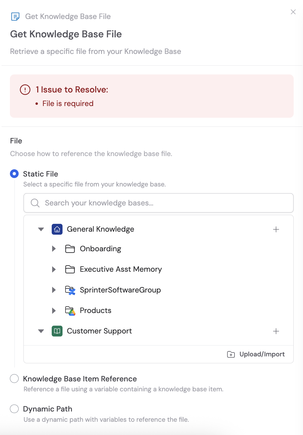 Get Knowledge Base File action added to the Workflow