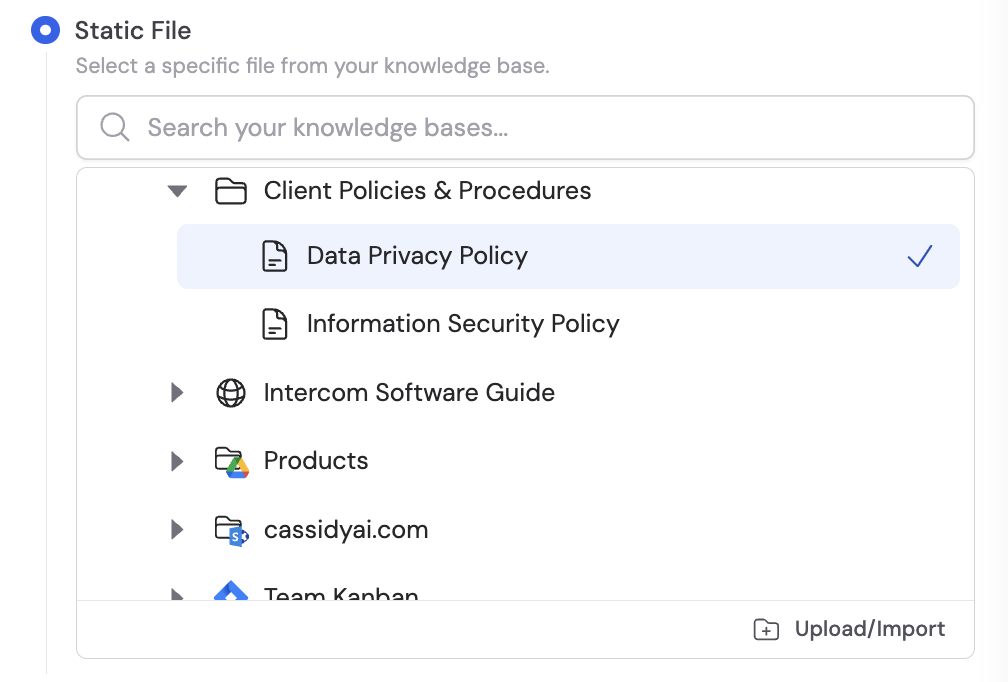 Static file selection from Knowledge Base