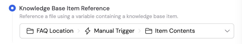 Knowledge Base Item Reference variable selector