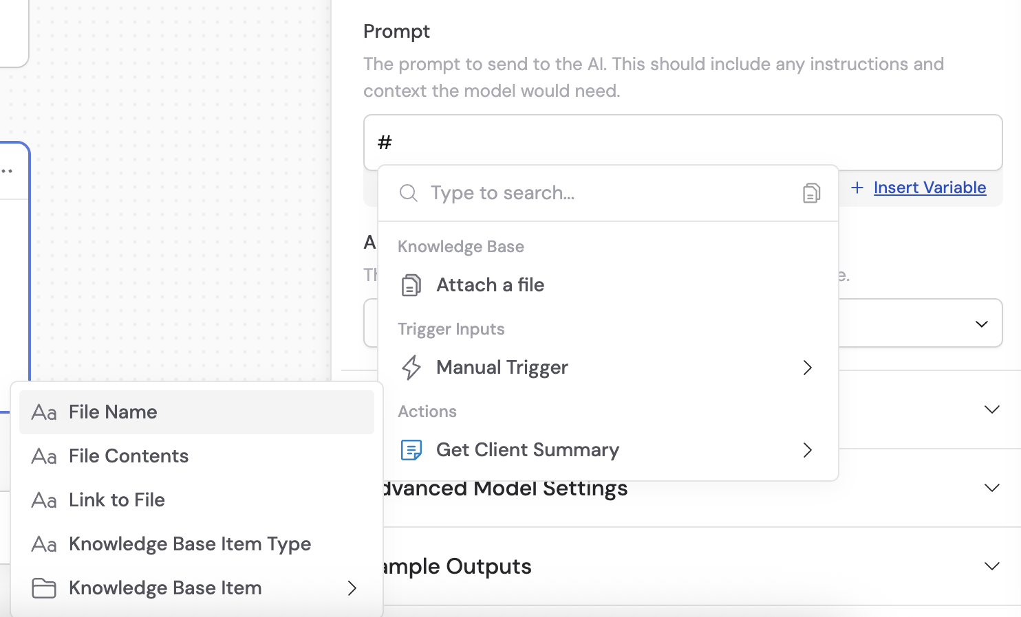 Output variables available from Get Knowledge Base File
