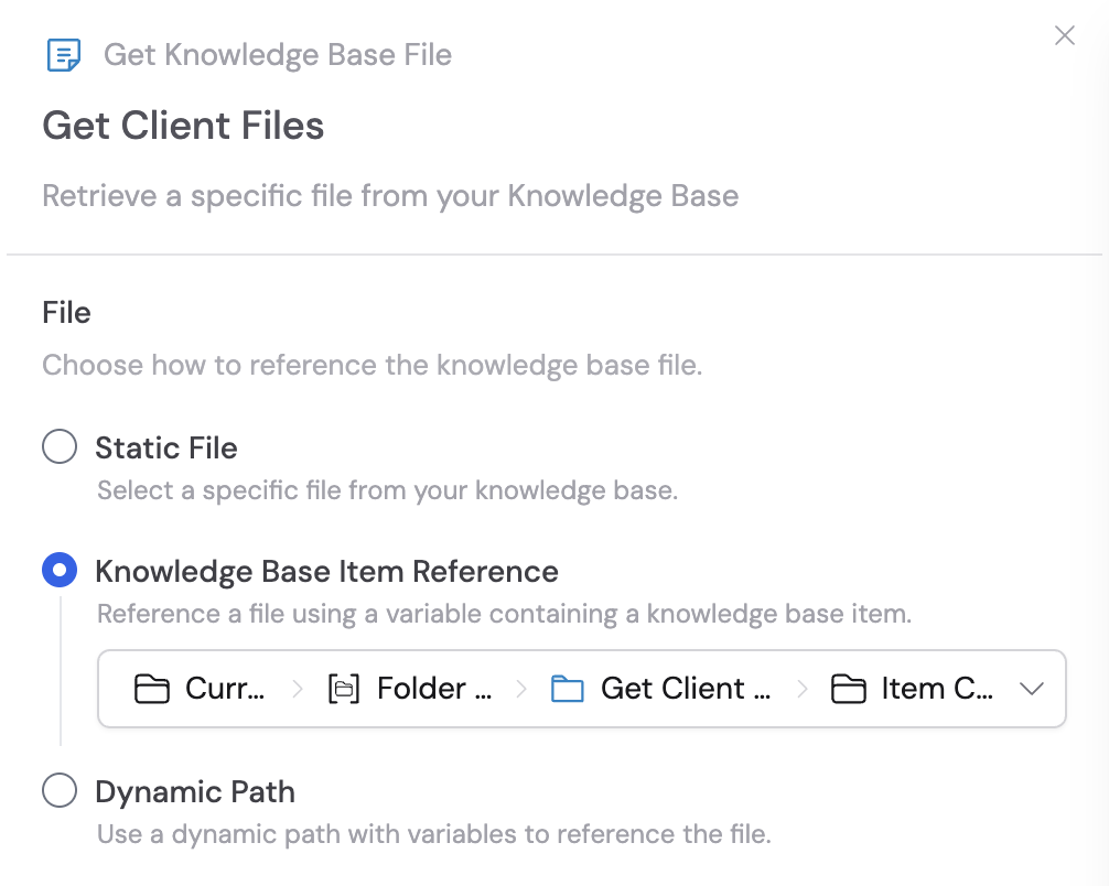 Get Knowledge Base File inside the Loop using the current item