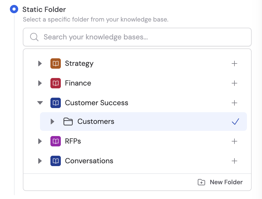 Static folder selection from Knowledge Base