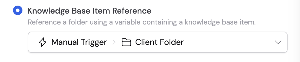 Knowledge Base Item Reference variable selector