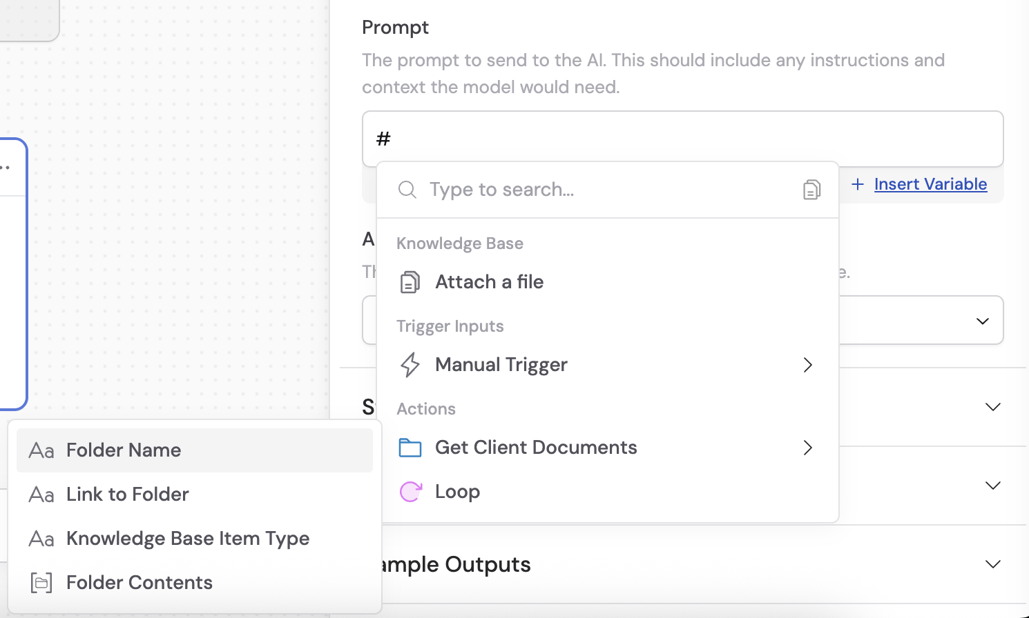 Output variables available from Get Knowledge Base Folder Contents