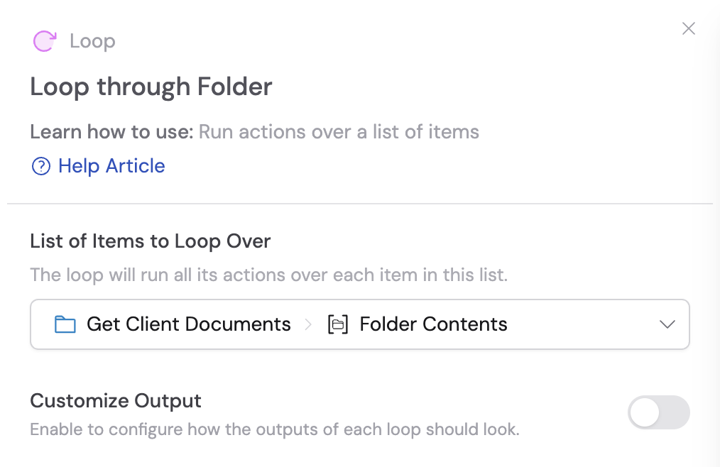 Loop action iterating over folder contents