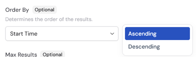 Order By configuration showing field and direction options
